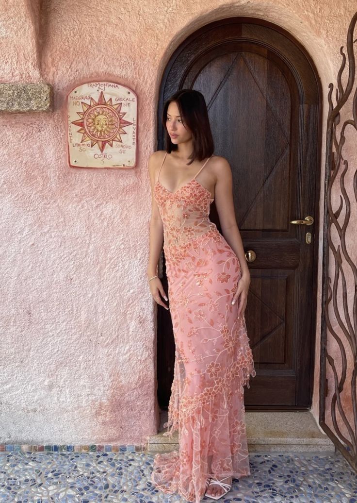 Exquisite Pink Floral Beaded Sequin Tulle Long Evening Gown Prom Gown DP2917