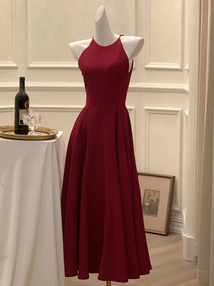 Fashion A-Line Red Party Dress Midi Graduation Dress DP345