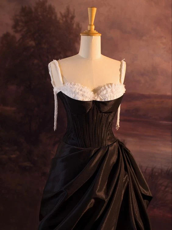 A Line Spaghetti Straps Satin Chiffon Long Prom Dress Evening Dress DP1336