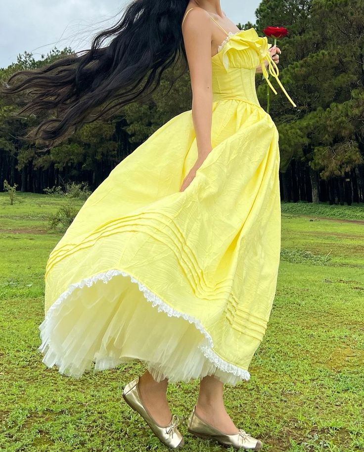 Fairy A Line Spaghetti Straps Yellow Satin Long Prom Dress Evening Dress DP1278