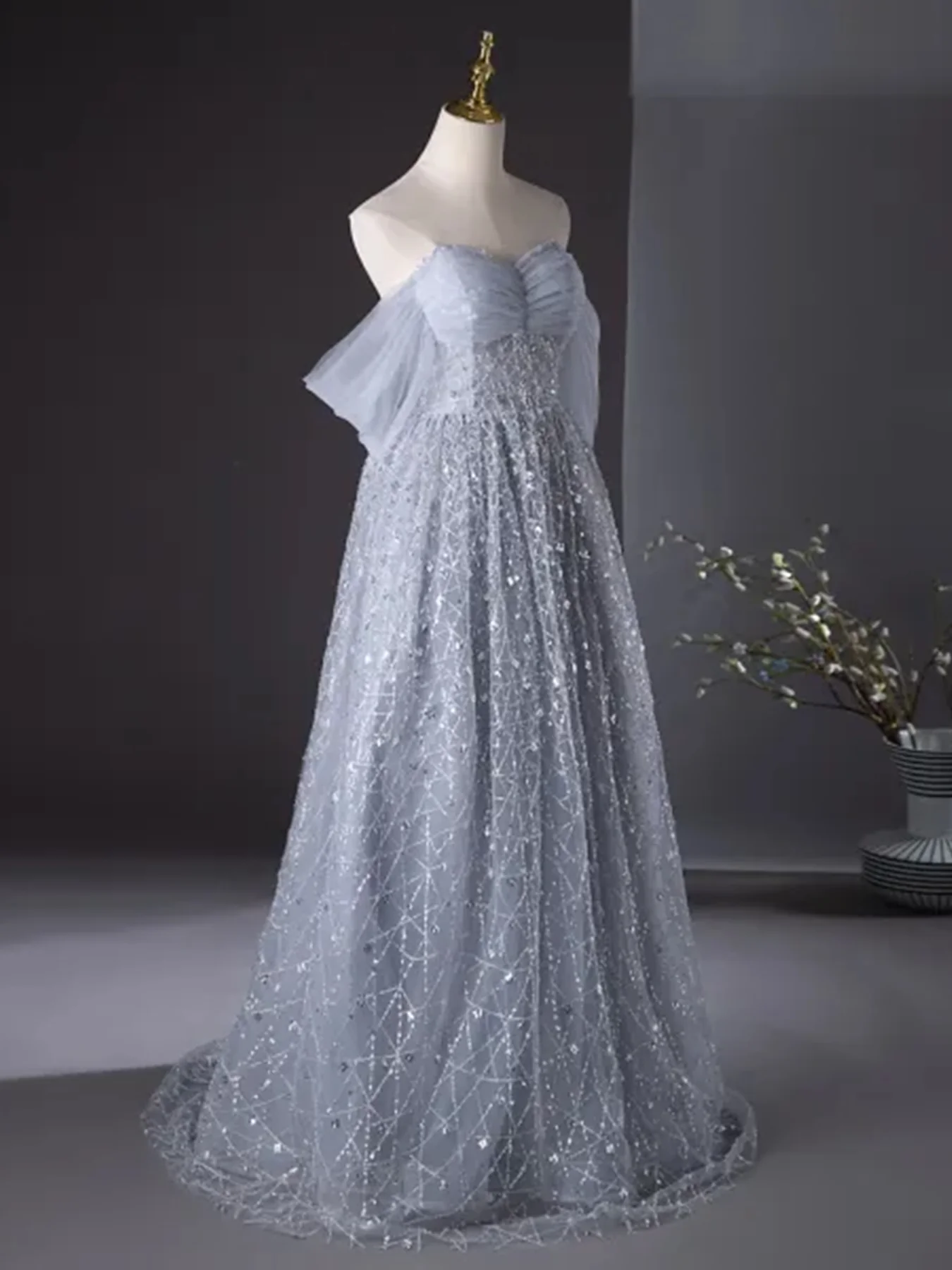 Shiny Sequins Off Shoulder Long Prom Dress Formal Evening Dress DP284