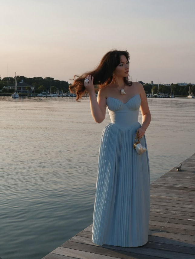 Blue A Line Sweetheart Neck Pleated Satin Prom Dress Formal Dress Wedding Guest Dress DP3390