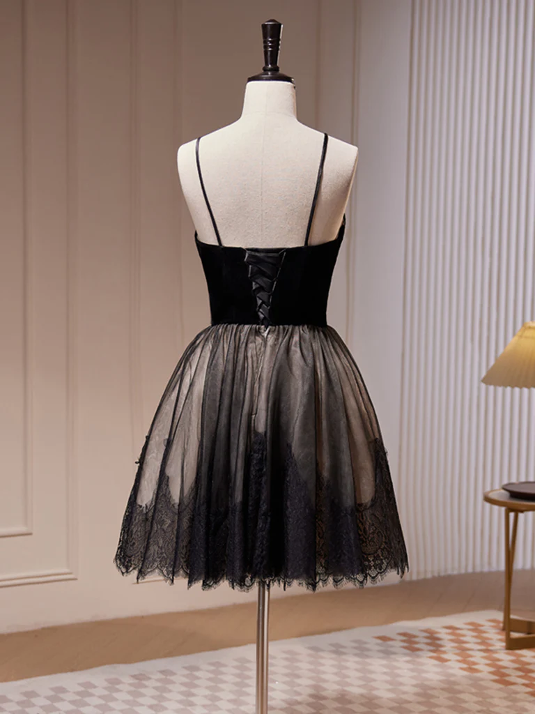 Sexy Black Lace Tulle Short Prom Dress Homecoming Dress DP420