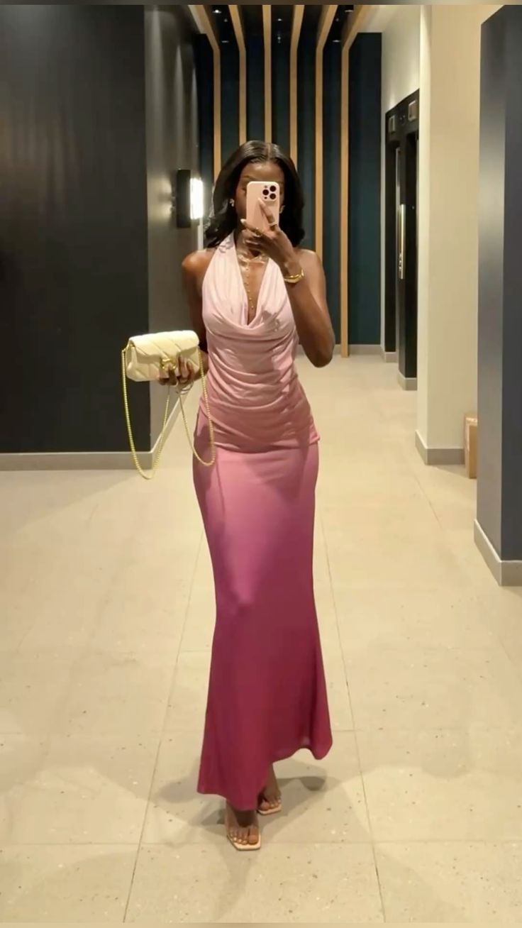Romantic Pink Ombre Mermaid Halter Chiffon Long Prom Dress Evening Dress DP7835