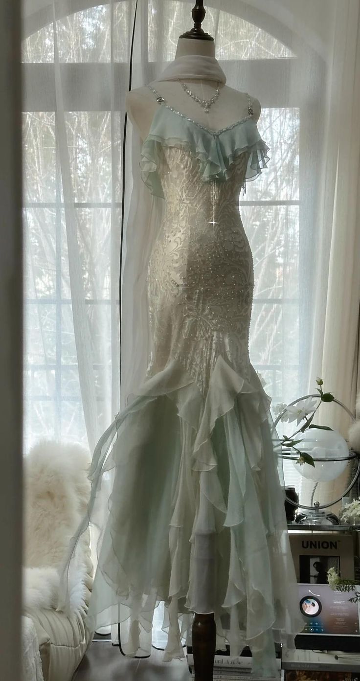 Gentle Mermaid Spaghetti Strap Mint Green Chiffon Long Prom Dress Graduation Prom Dress DP1961