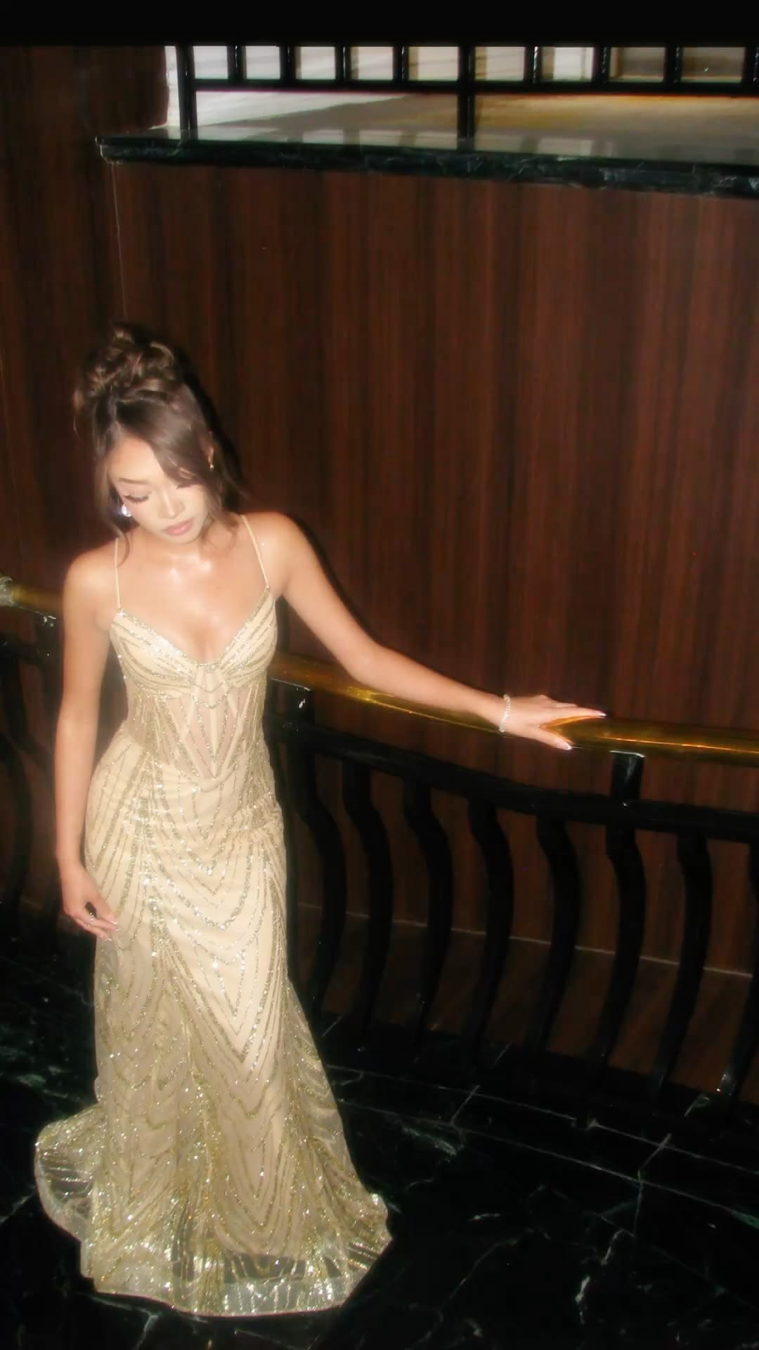 Champagne Sheath Spaghetti Strap Sequin Tulle Long Prom Dress DP8161