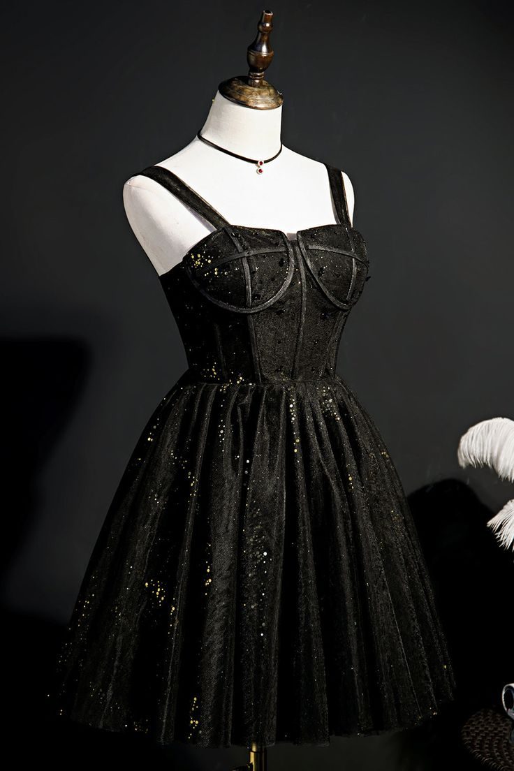 Elegant Black Shiny Tulle Short Prom Dress Homecoming Dress DP363