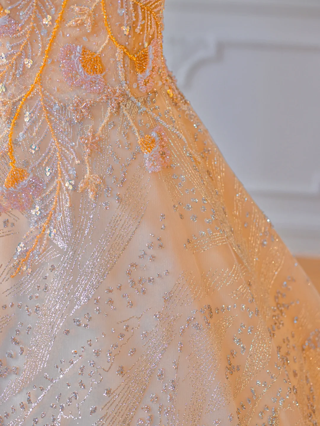 Orange A Line Puff Sequin Beaded Tulle Long Prom Dress Party Dress DP2724