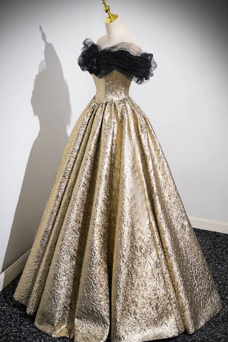 Sparkly Gold Prom Dress Ball Gown Off the Shoulder Evening Party Dress DP158