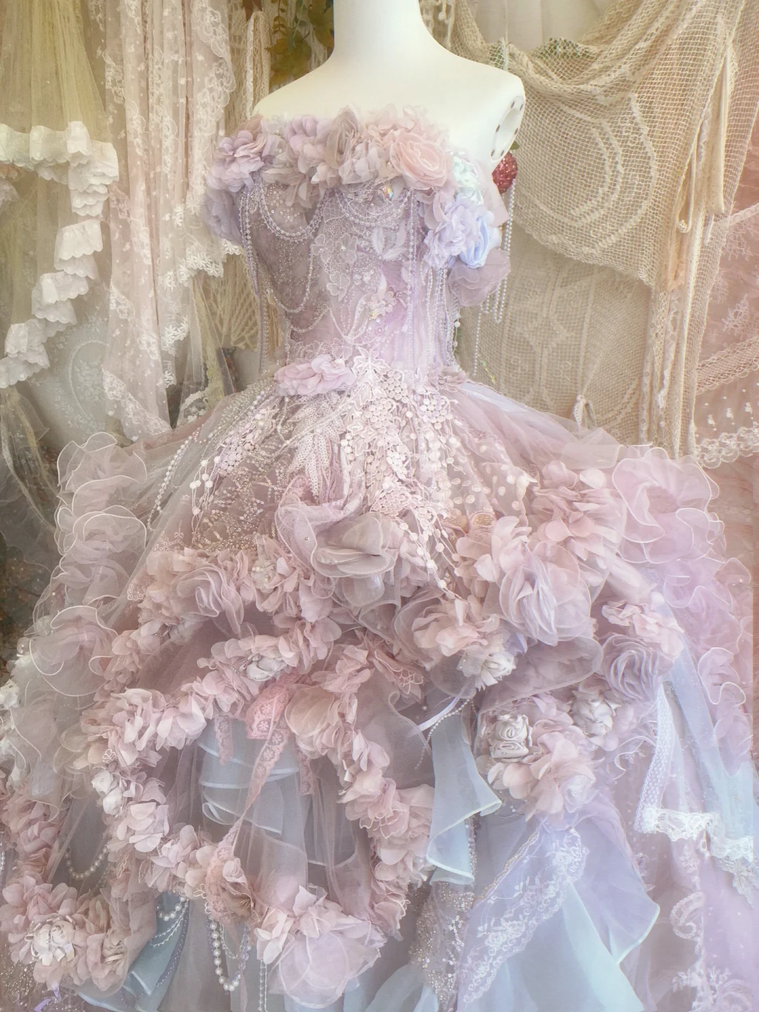 Purple Exquisite Ball Gown Strapless Floral Beaded Tulle Prom Dress 16th Birthday Dress DP3763