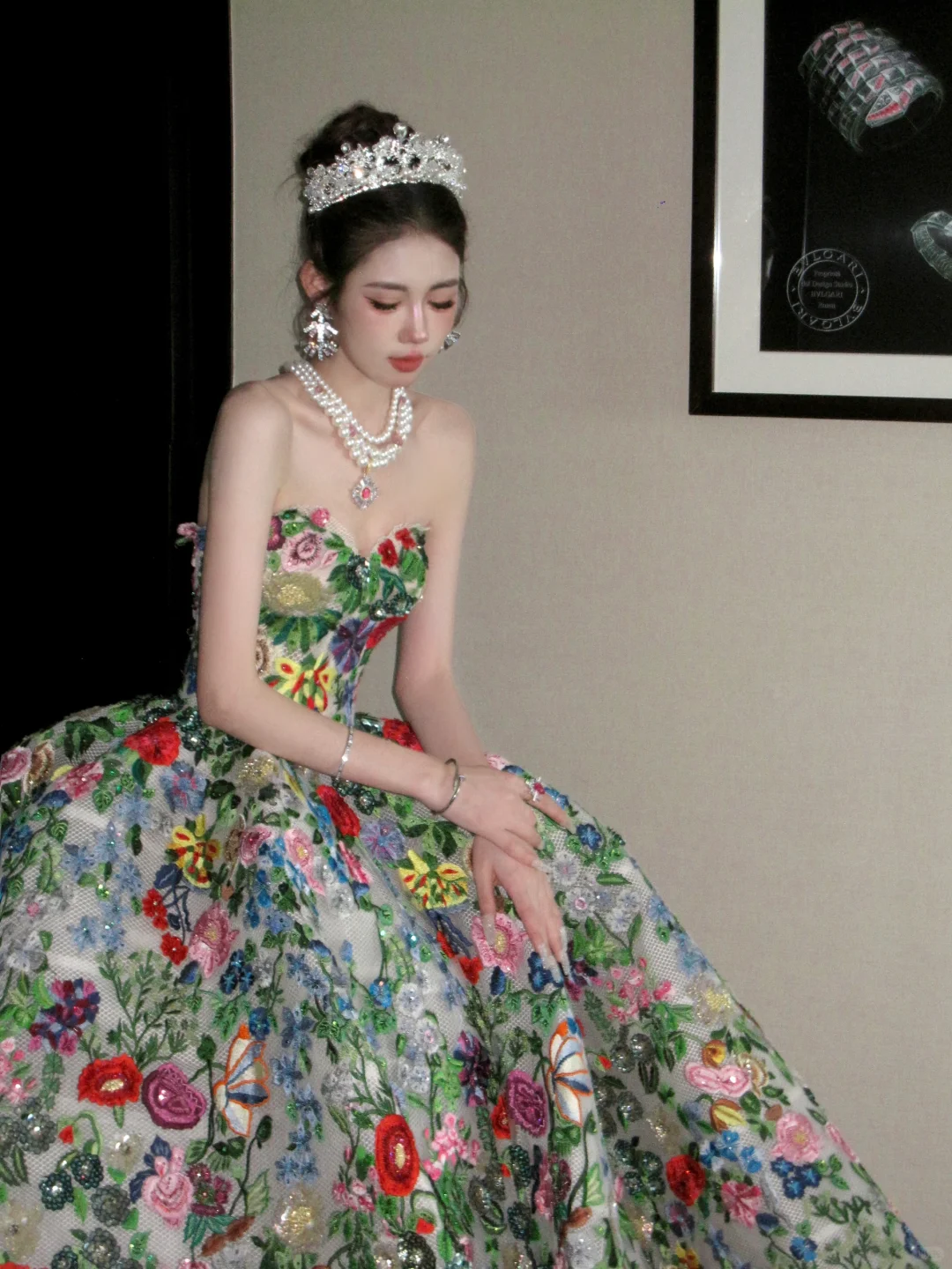 Elegant Ball Gown Sweetheart Neck Embroidery Flower Tulle Long Party Dress Prom Dress DP2528