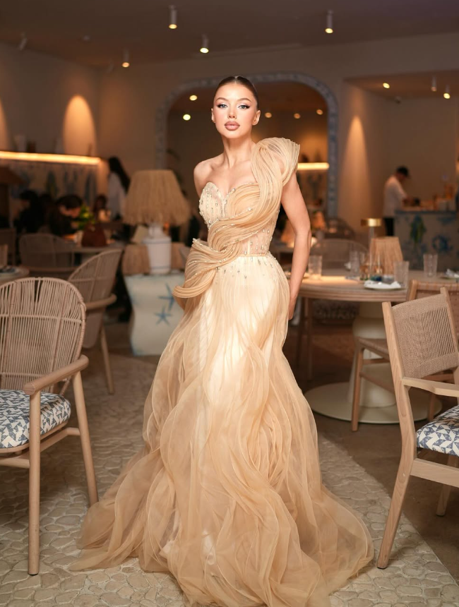 Gorgeous A Line One Shoulder Champagne Tulle Prom Dress Graduation Prom Dress DP2123
