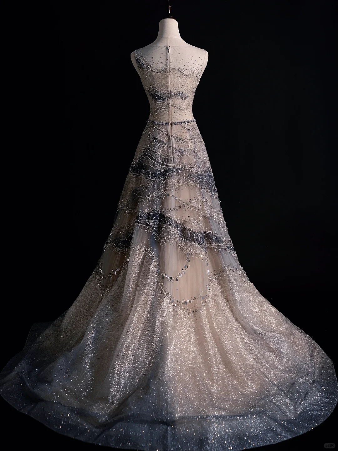 Gorgeous A Line Round Sequin Beaded Grey Tulle Long Prom Dress Party Dress DP2516