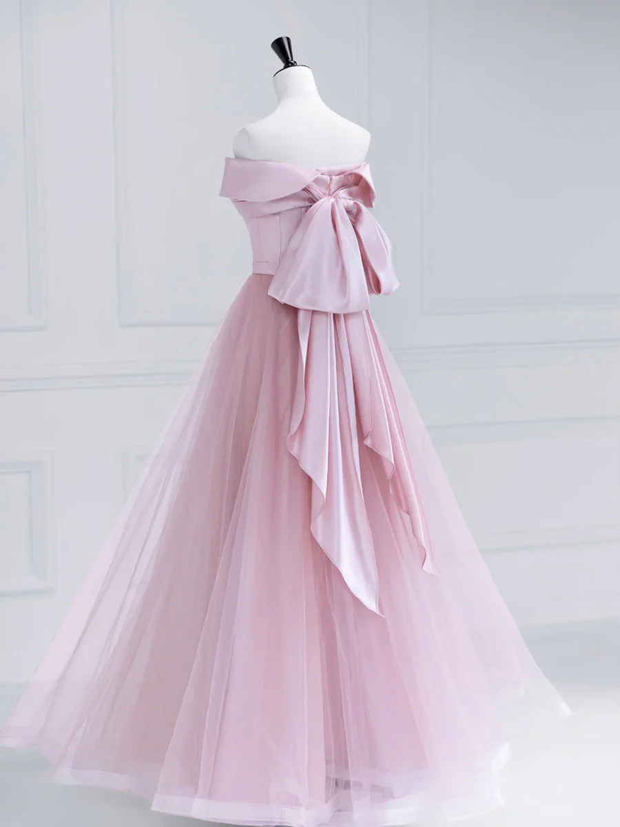Pink Satin Tulle Long Prom Dress Bridesmaid Party Dress DP323