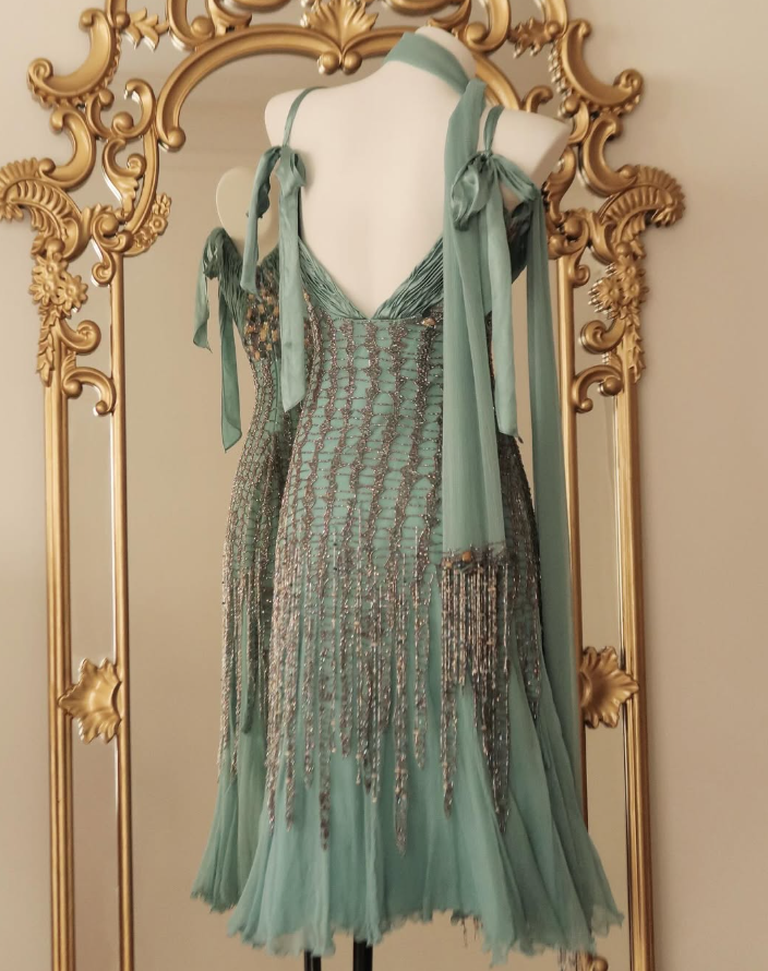 Green Mermaid Spaghetti Straps Beaded Chiffon Homecoming Dress Short Prom Dress DP3619
