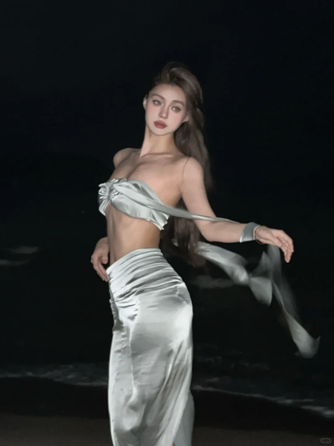 Stunning Sheath Two Piece Silver Satin Prom Dress Evening Dress DP4021