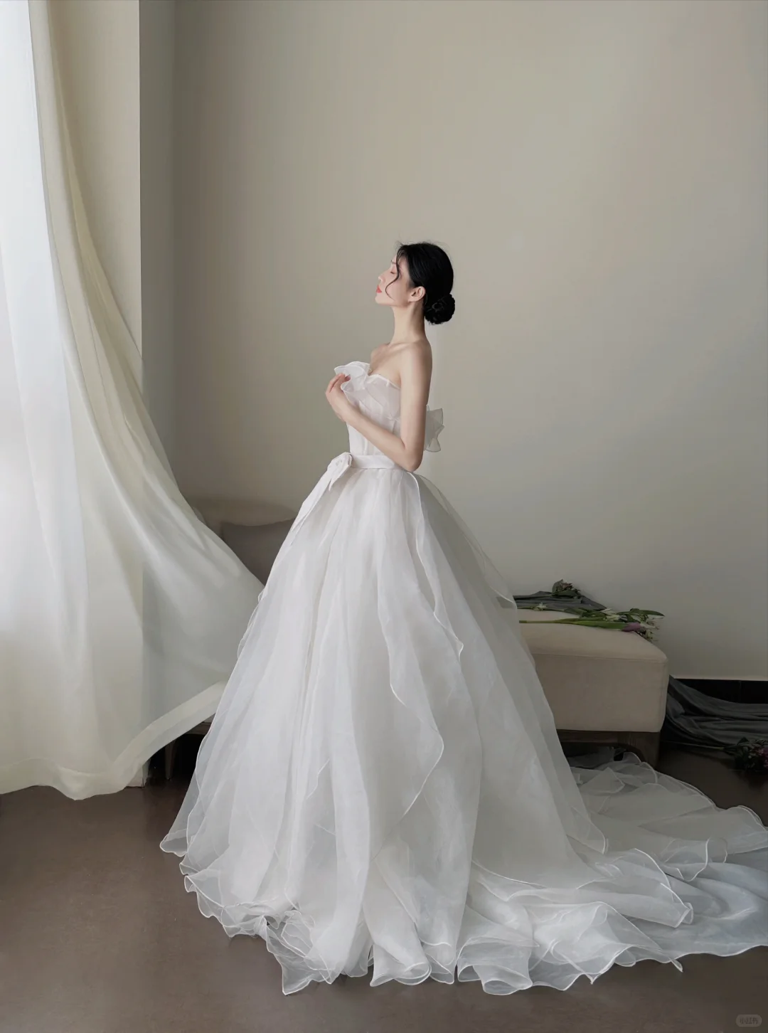Gentle White Ball Gown Strapless Organza Prom Dress 16th Birthday Dress Wedding Dress DP3474