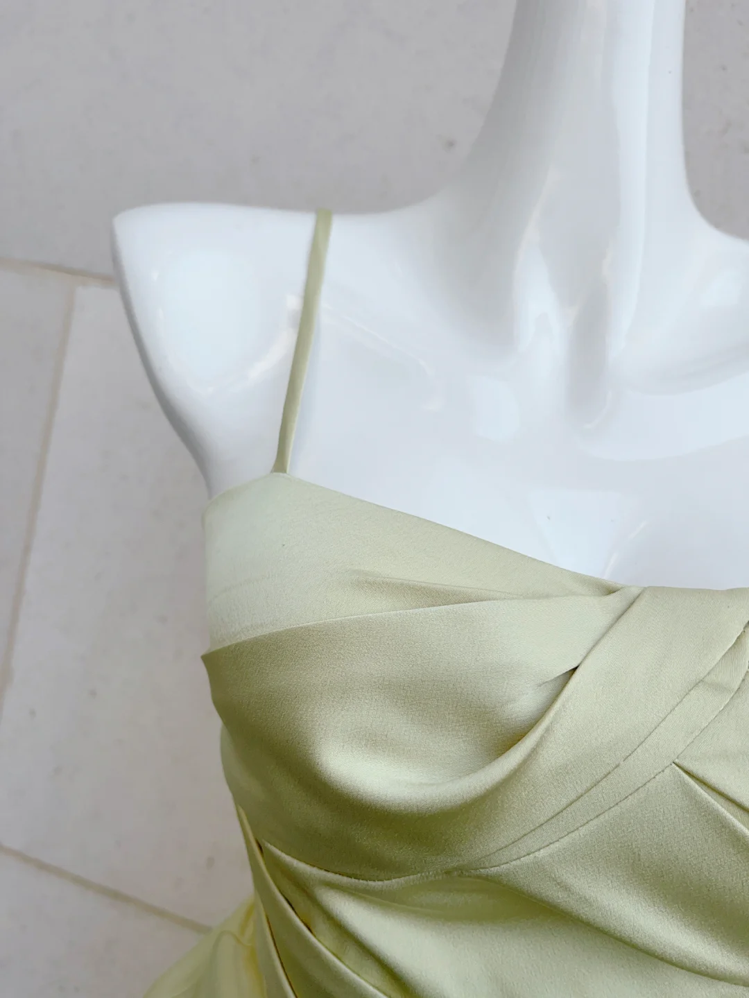 Gentle A Line Spaghetti Strap Light Green Satin Party Dress Evening Dress DP2590
