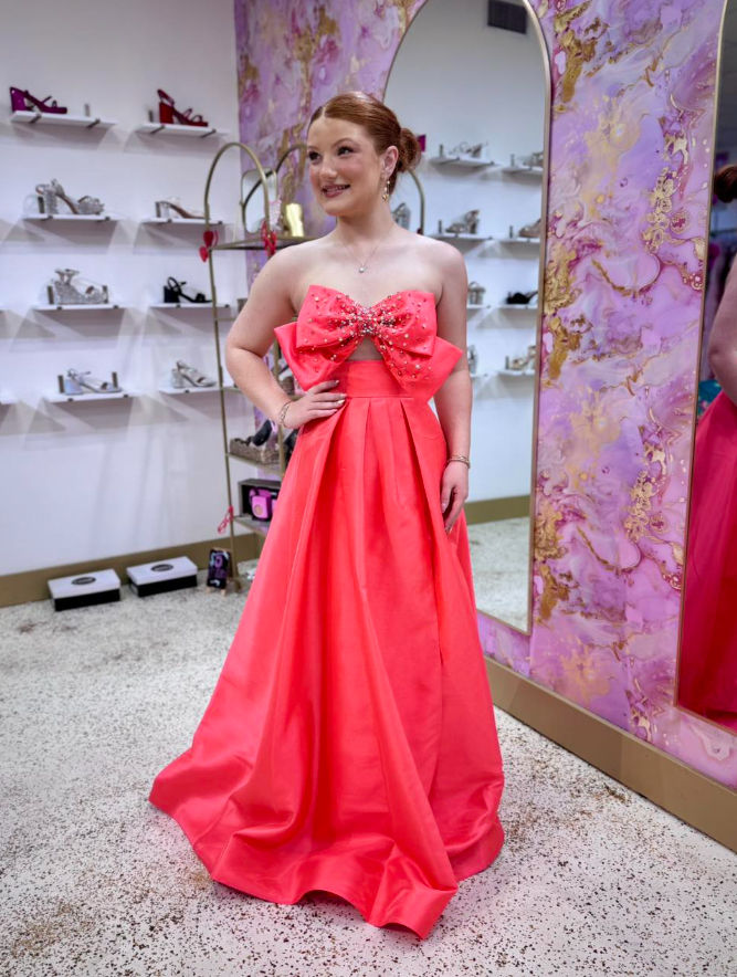 Watermelon Pink A Line Strapless Beaded Cute Bow Satin Prom Dress Party Evening Dress DP6313