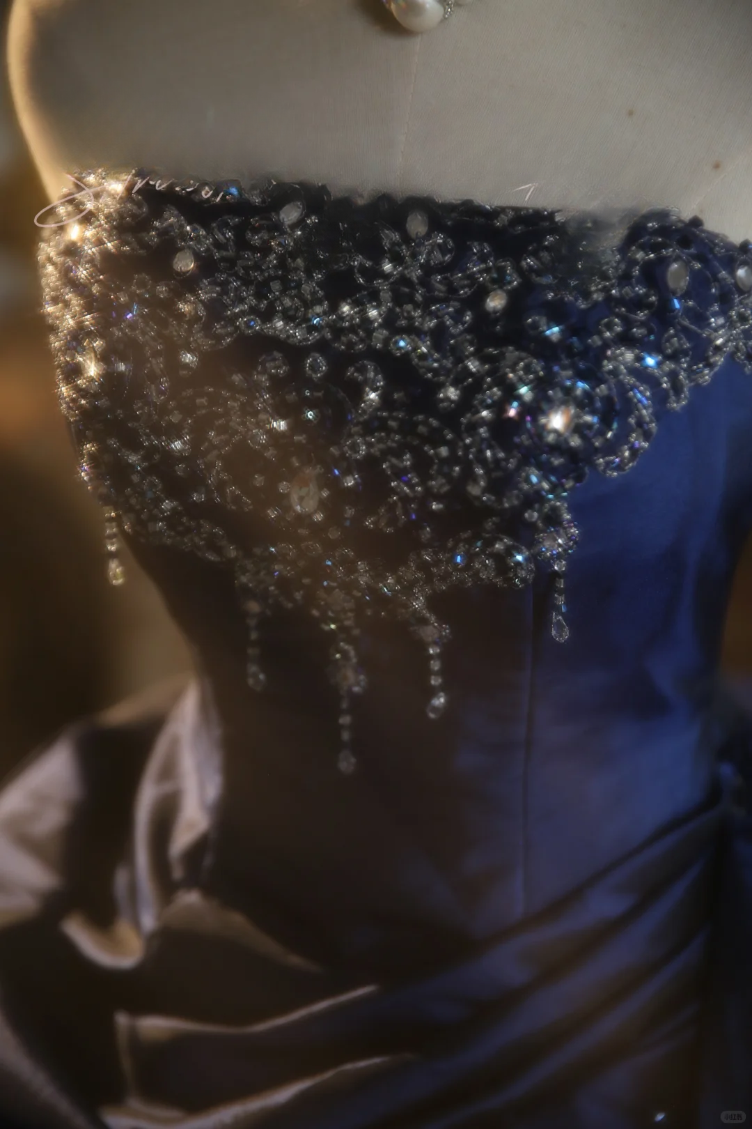 Vintage Ball Gown Strapless Beaded Layered Navy Blue Satin Prom Dress 16th Birthday Dress DP4141