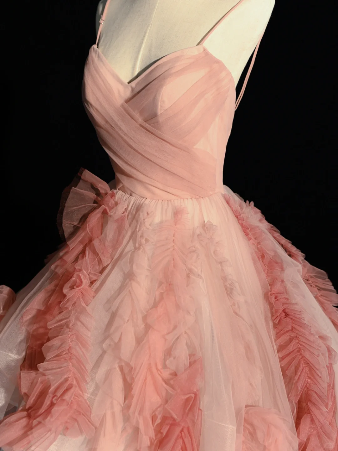 Pink A Line Spaghetti Strap Tulle Long Prom Dress Graduation Prom Dress DP2145