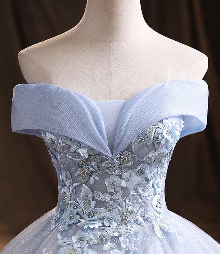 Blue Off-the-shoulder Appliques Tulle Lace Long Ball Gown DP910
