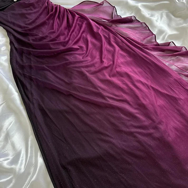 Sexy Ombre Grape Purple Chiffon Evening Dress A Line Long Prom Dress DP724