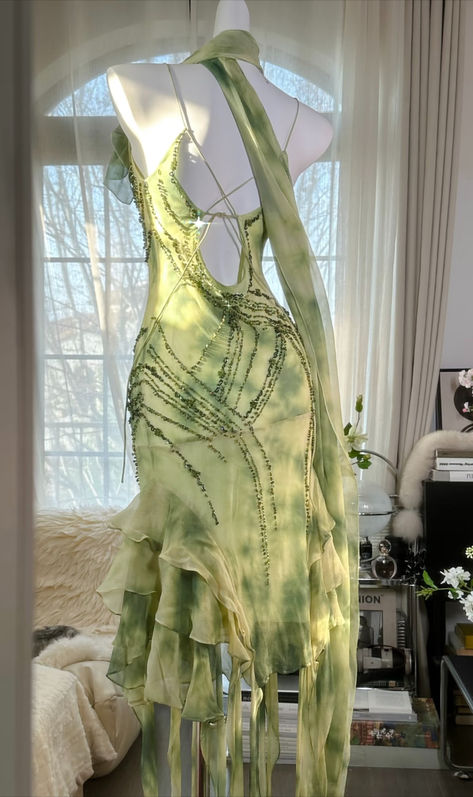 Green A Line Spaghetti Strap Beaded Ruffle Chiffon Short Party Dress Prom Dress DP2217