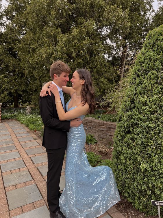 Stunning Blue Mermaid Spaghetti Straps Sequin Prom Dress Formal Dress Party Dress DP3507