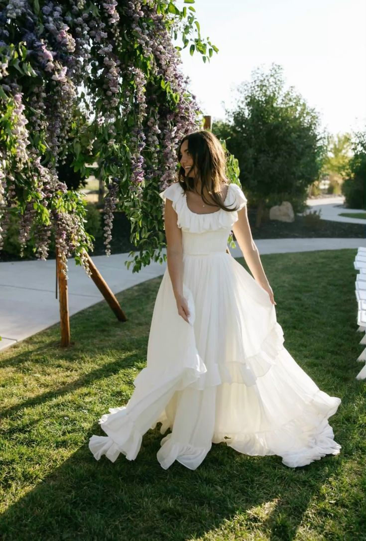 Princess A Line Straps White Layered Chiffon Long Prom Dress Wedding Dress DP6864