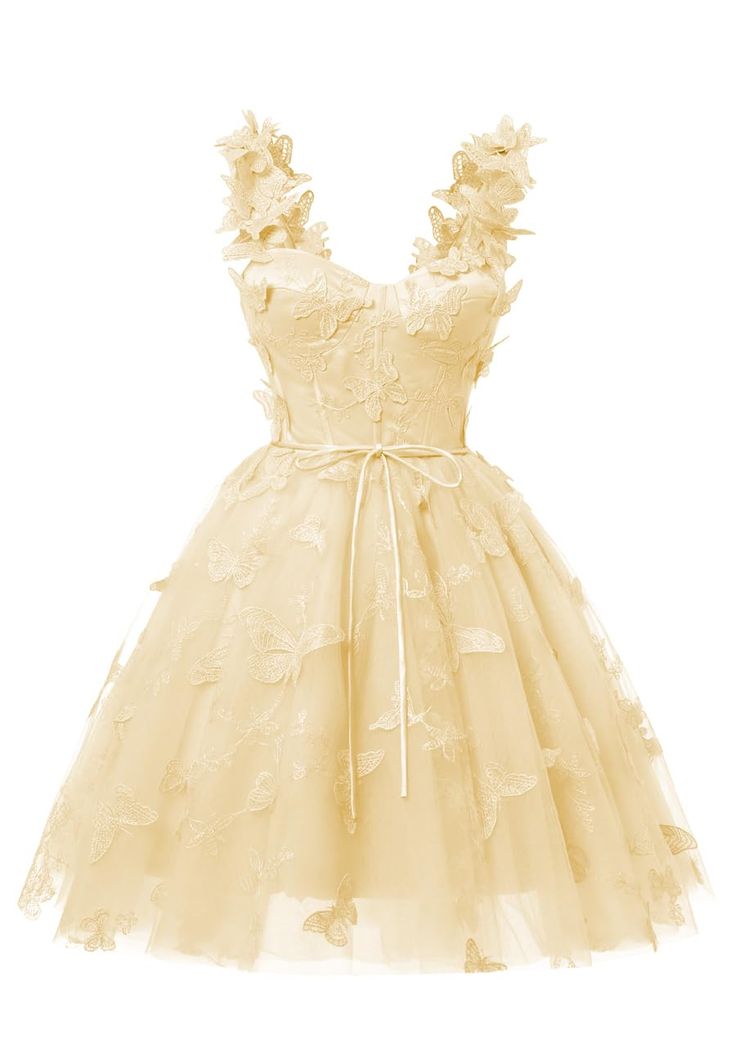A Line Spaghetti strap Butterfly Lace Applique Tulle Mini Short Prom Dresses DP755