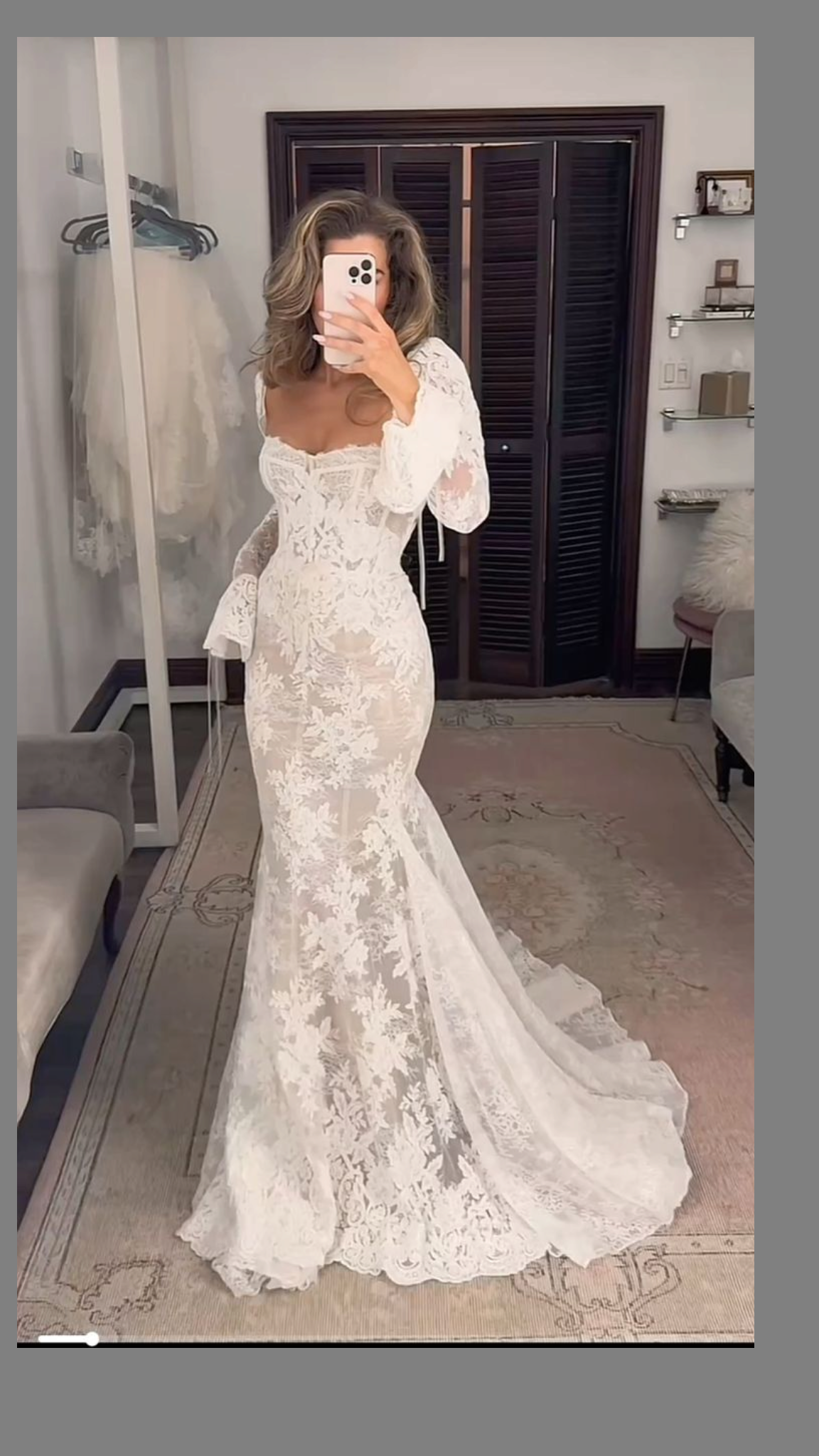 Elegant White Mermaid Long Sleeve White Lace Long Wedding Dress DP8001