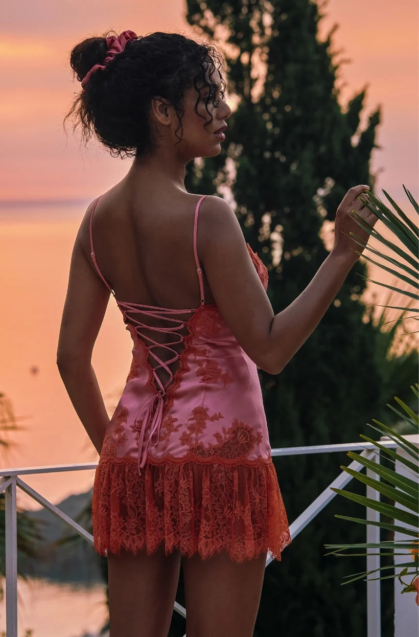 Cute A Line Spaghetti Strap Lace Satin Short Homecoming Dress Birthday Dress DP1727