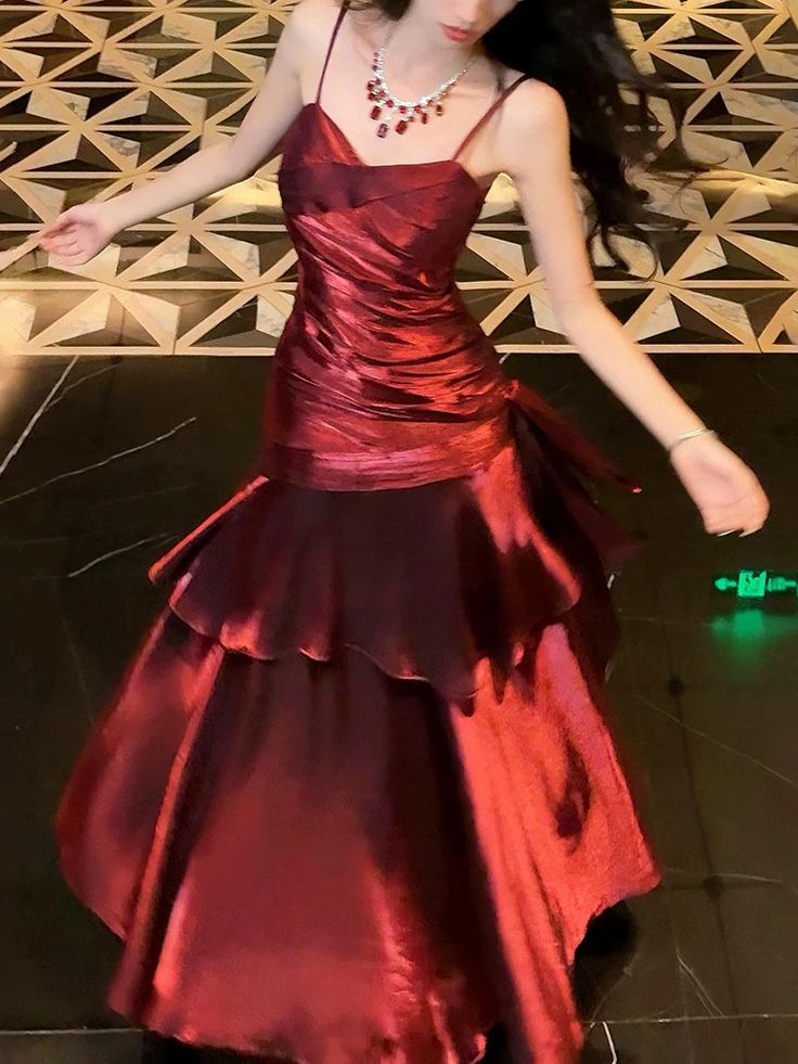 Burgundy Mermaid Spaghetti Straps Long Prom Dresses Birthday Party Dress Evening Gowns DP4232