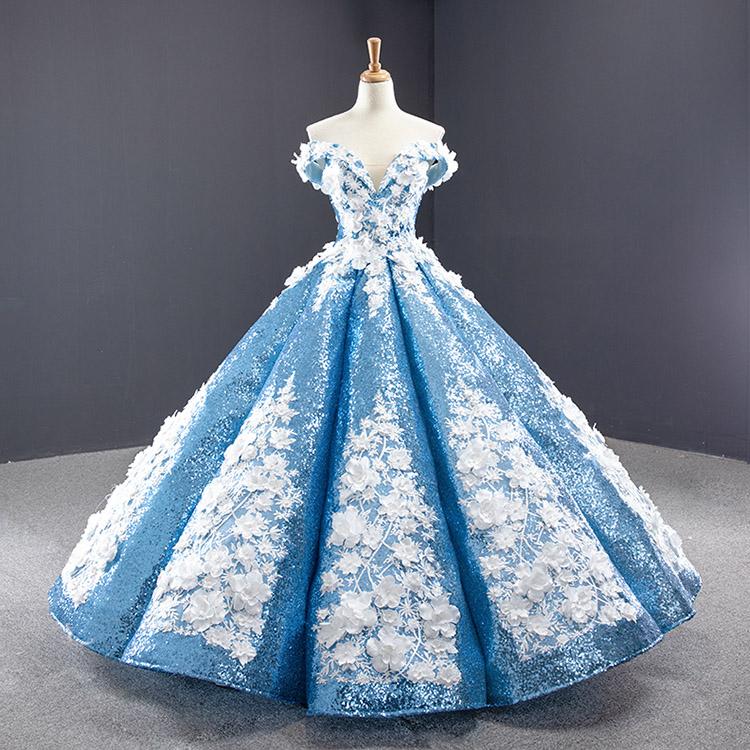 Luxurious Ball Gown Off-the-shoulder Appliques Sequin Prom Dresses DP857