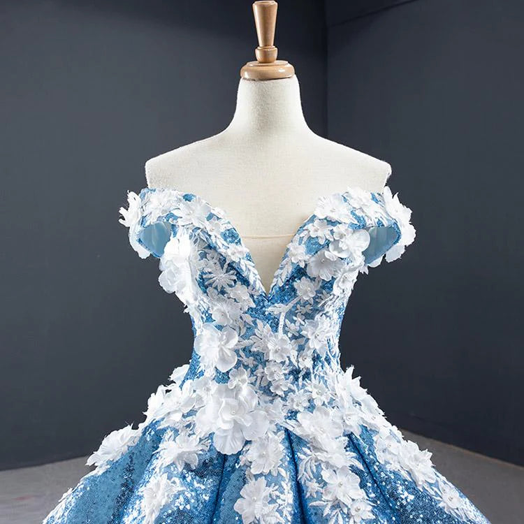 Luxurious Ball Gown Off-the-shoulder Appliques Sequin Prom Dresses DP857