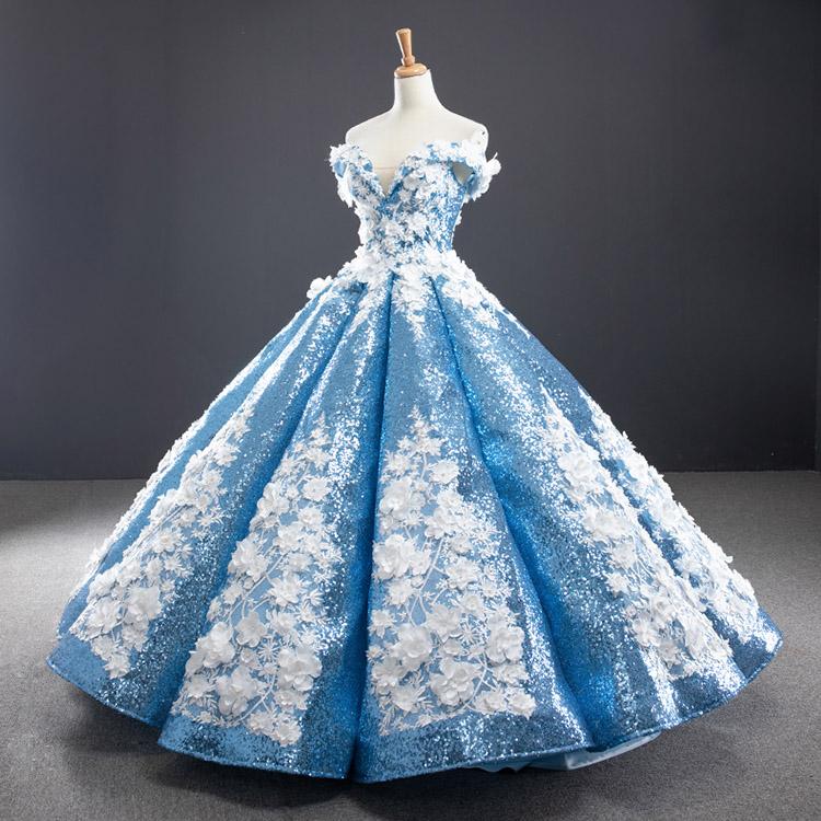 Luxurious Ball Gown Off-the-shoulder Appliques Sequin Prom Dresses DP857
