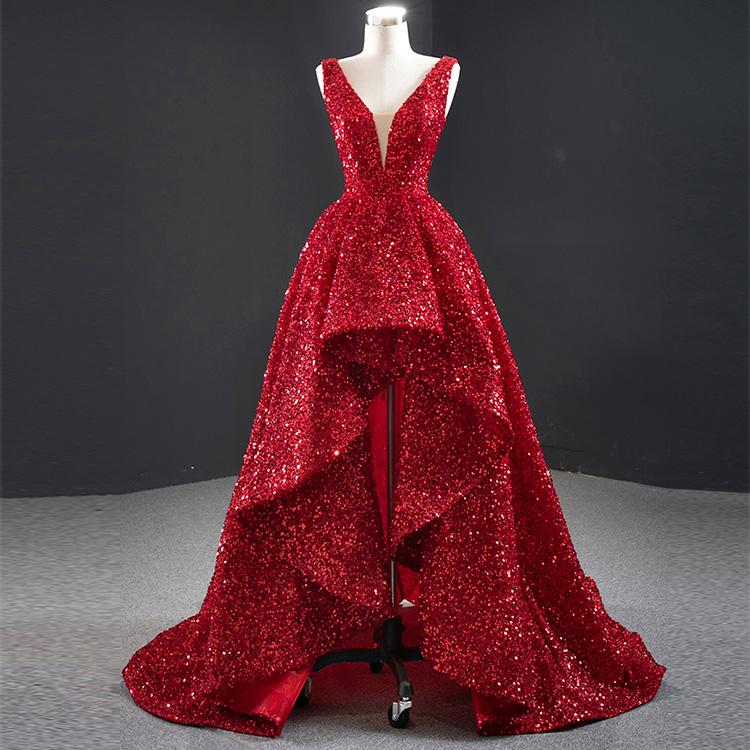 Sparkly A Line Deep V Neck Sequins Long Prom Dresses DP862
