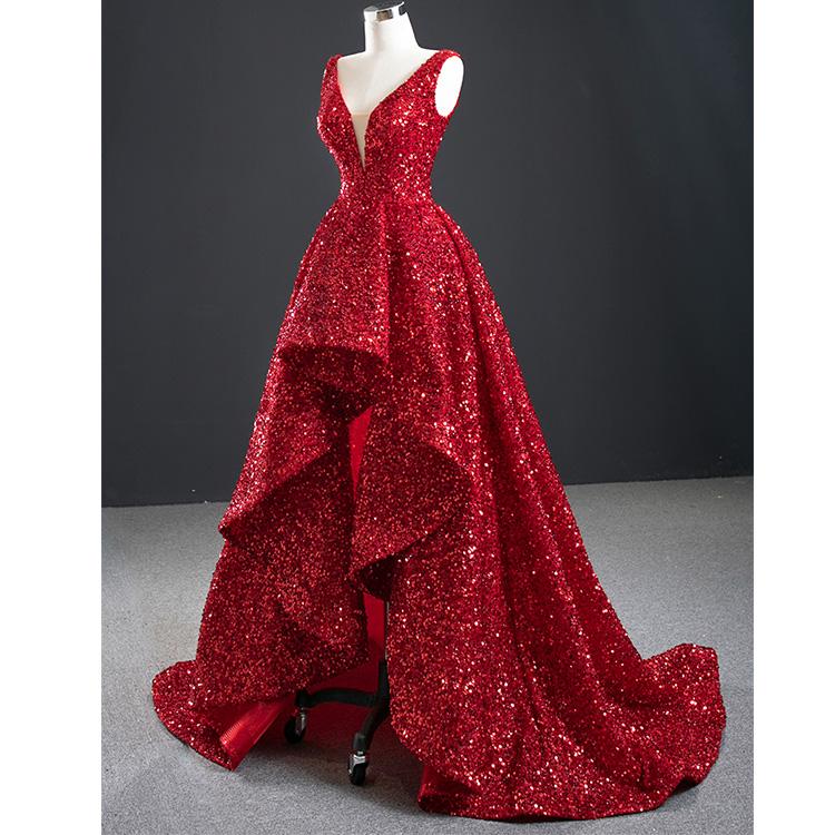 Sparkly A Line Deep V Neck Sequins Long Prom Dresses DP862