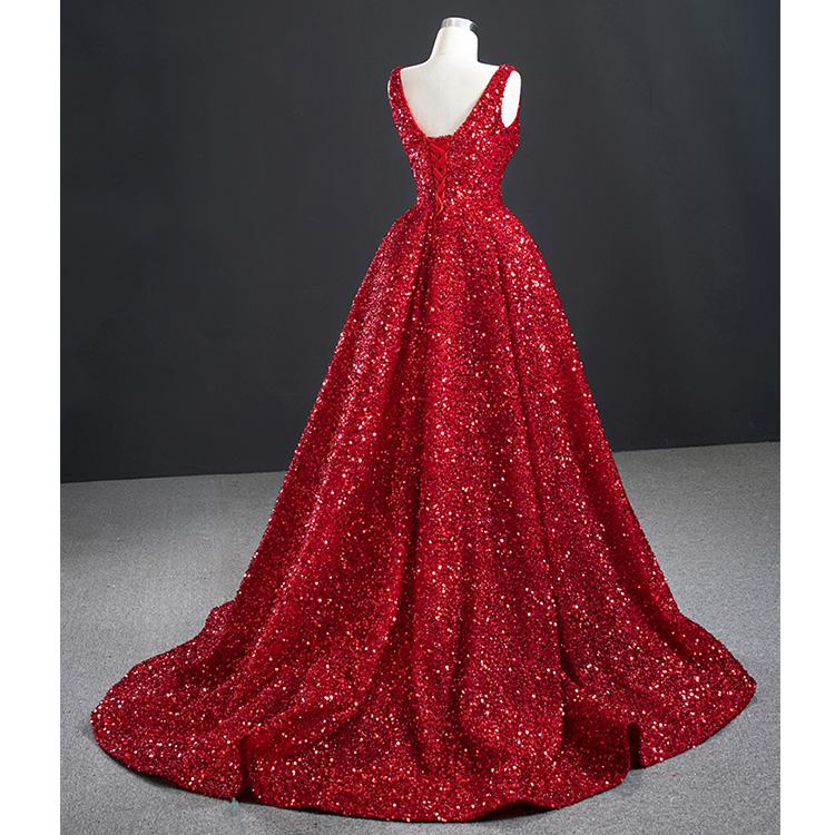 Sparkly A Line Deep V Neck Sequins Long Prom Dresses DP862