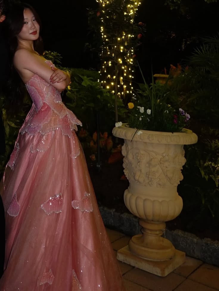 Shiny Pink A Line Strapless Sequin Beaded Tulle Prom Dress Evening Dress DP7534