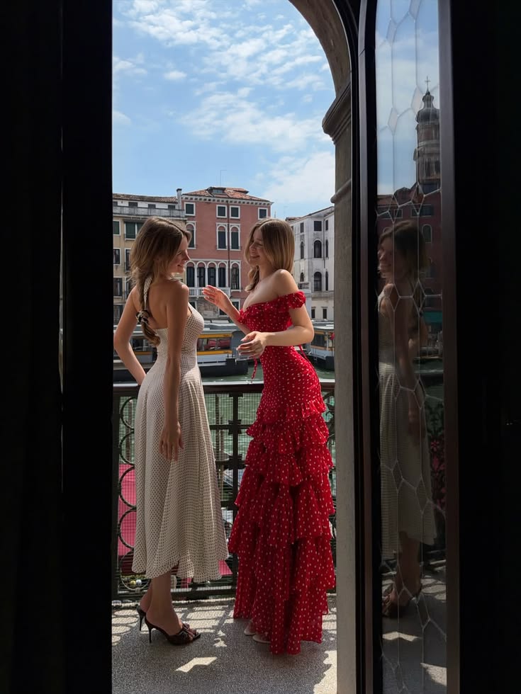 Charming Red Polka Dot A Line Off the Shoulder Layered Chiffon Prom Dress Evening Dresses DP7581
