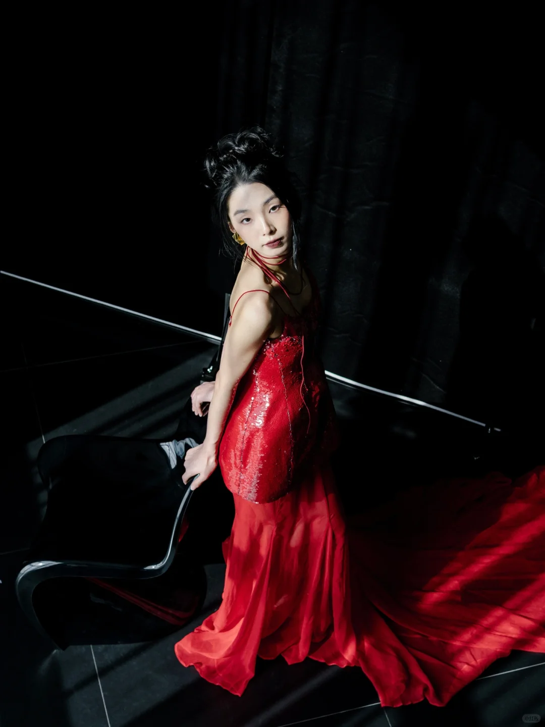 Shiny Mermaid Spaghetti Strap Red Sequin Chiffon Long Party Dress Prom Dress DP2536