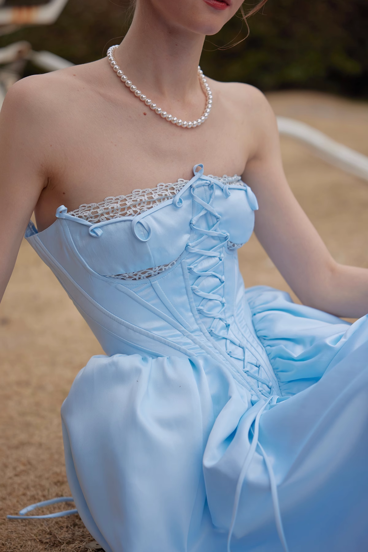 Cinderella A Line Strapless Blue Satin Prom Dress Party Dress DP2736