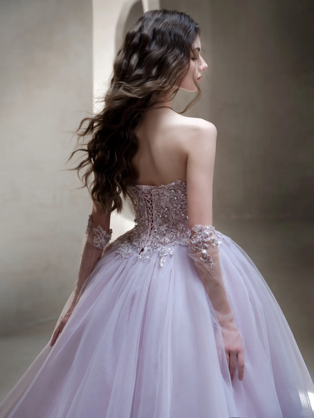 Lilac A Line Sweetheart Neck Beaded Tulle Long Date Dress Prom Dress Evening Dress DP3433
