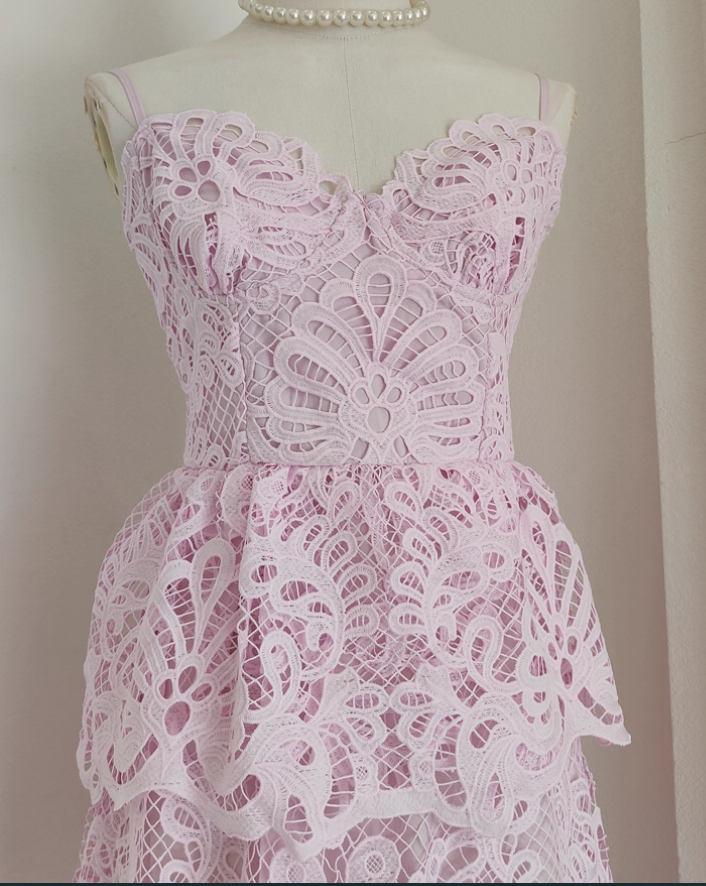 Pink A Line Spaghetti Strap Layered Lace Homecoming Dress Birthday Dress Outfits DP3478