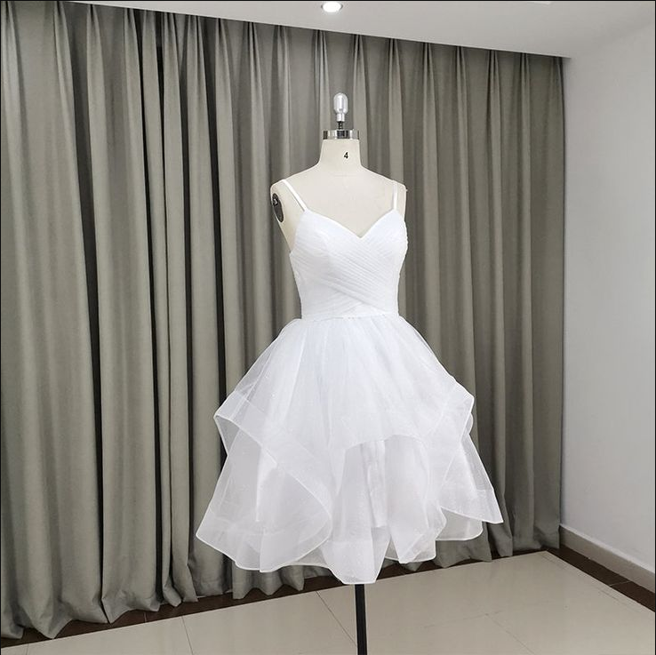 Lovely White Irregular Tulle Short Party Dress Homecoming Dress DP475