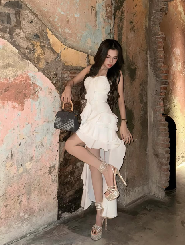 White A Line Spaghetti Strap Ruffle Chiffon Homecoming Dress Cocktail Dress DP2887
