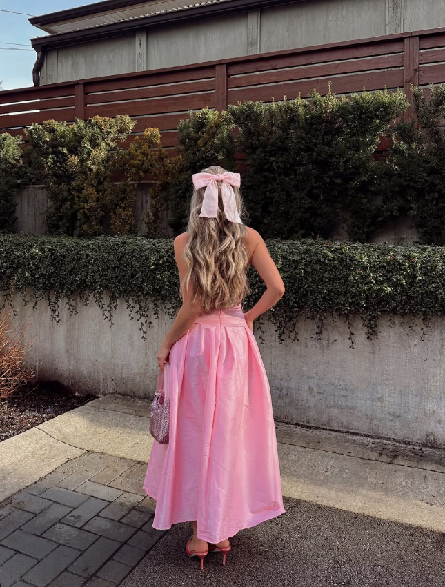 Cute A Line Strapless Pink Satin Prom Dress Birthday Dress DP1758