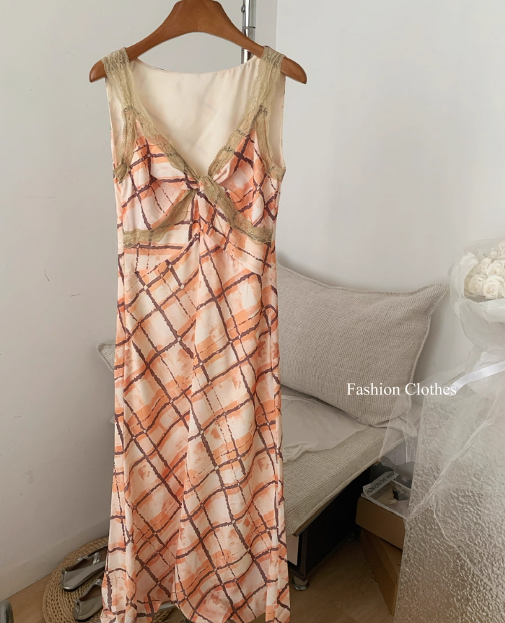 Simple A Line V Neck Lace Chiffon Vacation Dress Prom Dress Outfits DP3553